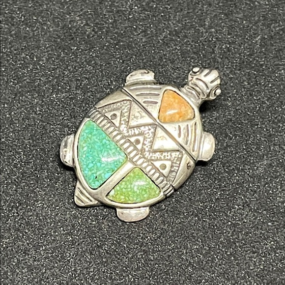 Carolyn Pollack Jewelry - 1585 * Carolyn Pollack Relios Sterling Turquoise and Coral Converter Brooch